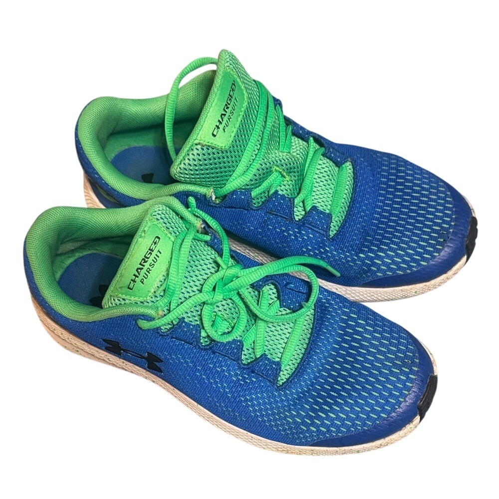 Under Armour Charged Pursuit Kids Running Shoes Blue Green Size 7Y